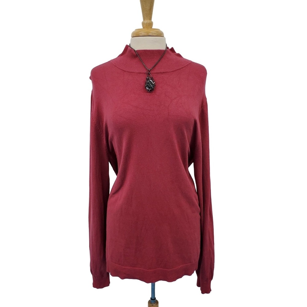 Womens 2X Red Mock Neck Sweater Plus‎ Size Stretch Knit Long Sleeve Classic Top